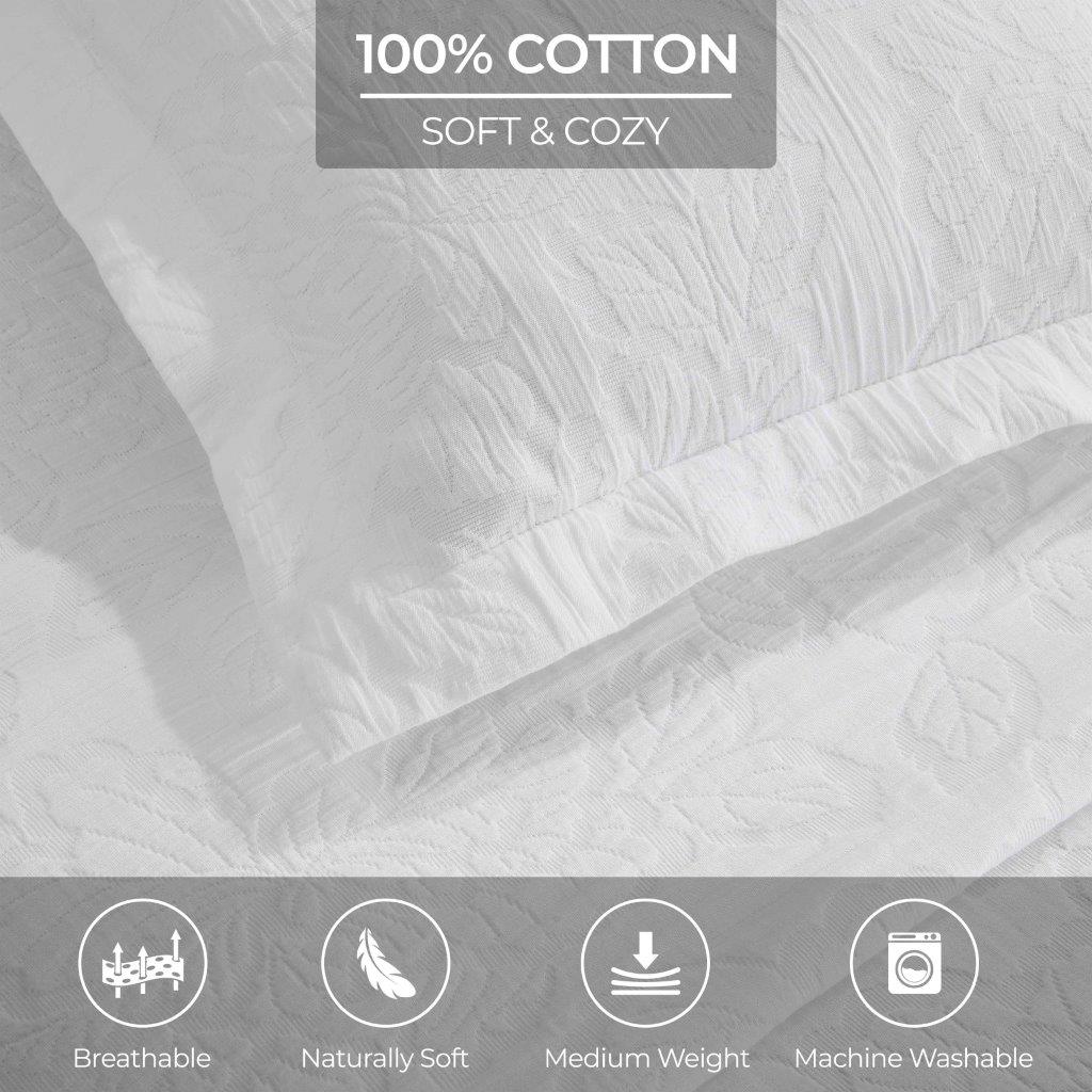 Cotton Bedspread Sets 3-Piece Hibiscus Floral Jacquard Matelassé - Bedspread by Superior Brand