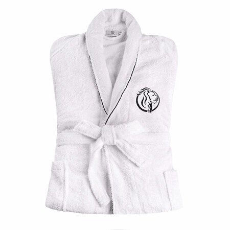 Cotton Adult Unisex Embroidered Fluffy Bathrobe White
