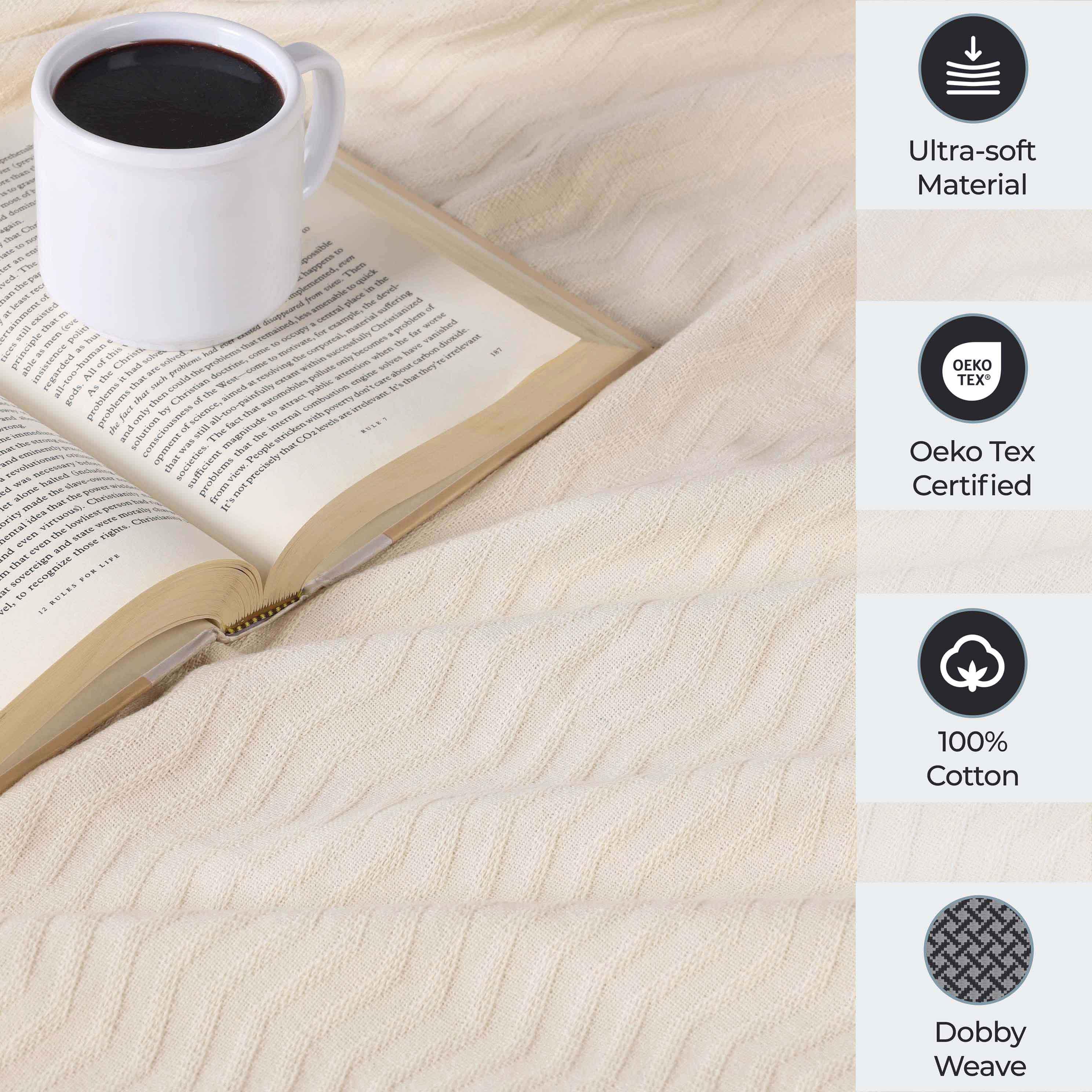 Jena Cotton Textured Chevron Lightweight Woven Blanket - Blanket by Superior Brand
