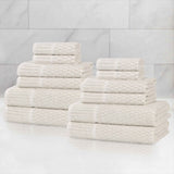 Juno Cotton Blend Textured Checkered Ribbed Border 12 Piece Towel Set - Towel Set by Superior Brand