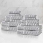 Juno Cotton Blend Textured Checkered Ribbed Border 12 Piece Towel Set - Towel Set by Superior Brand