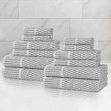 Juno Cotton Blend Textured Checkered Ribbed Border 12 Piece Towel Set - Towel Set by Superior Brand