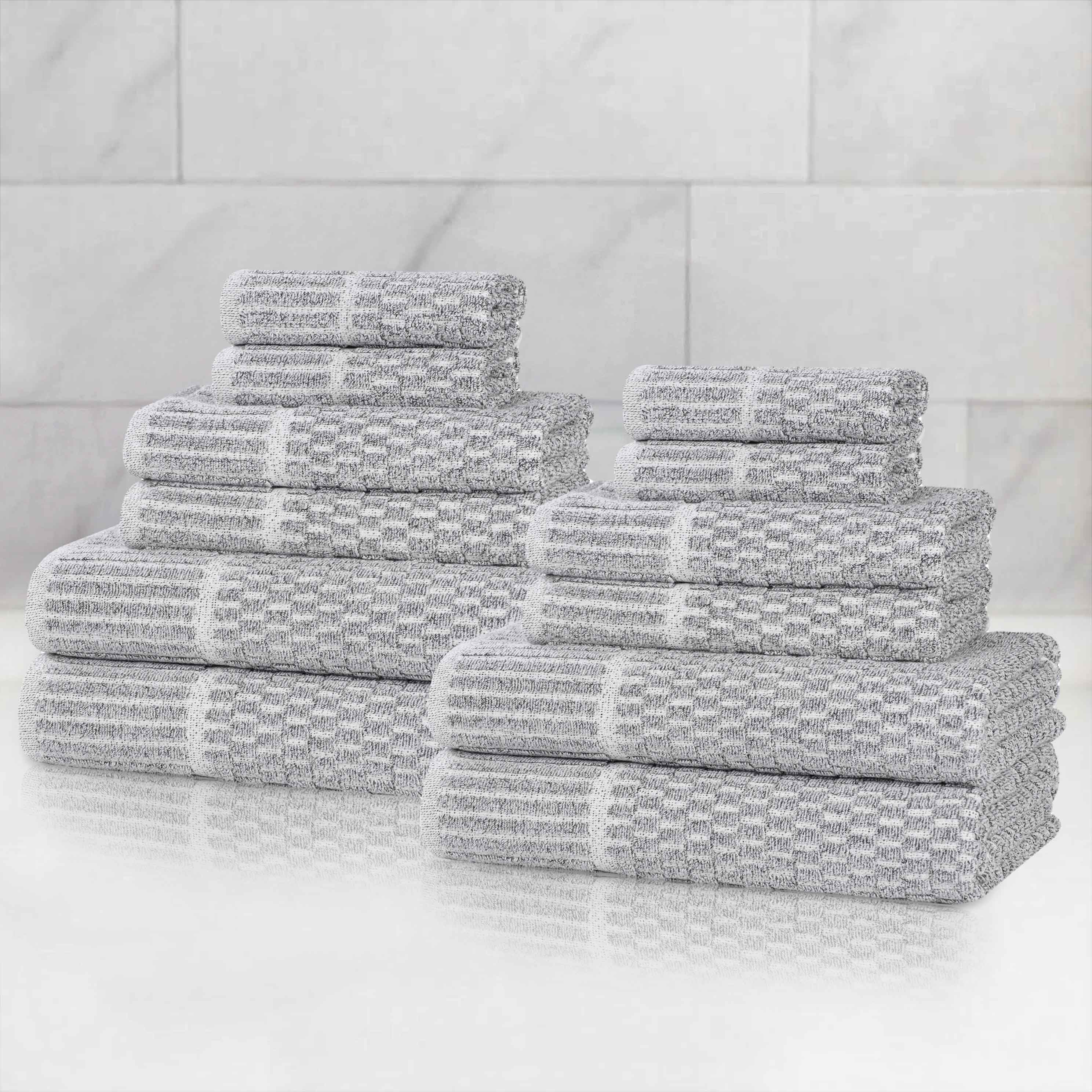 Juno Cotton Blend Textured Checkered Ribbed Border 12 Piece Towel Set - Towel Set by Superior Brand