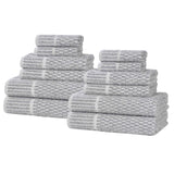 Juno Cotton Blend Textured Checkered Ribbed Border 12 Piece Towel Set - Towel Set by Superior Brand