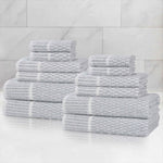 Juno Cotton Blend Textured Checkered Ribbed Border 12 Piece Towel Set - Towel Set by Superior Brand