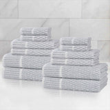 Juno Cotton Blend Textured Checkered Ribbed Border 12 Piece Towel Set - Towel Set by Superior Brand