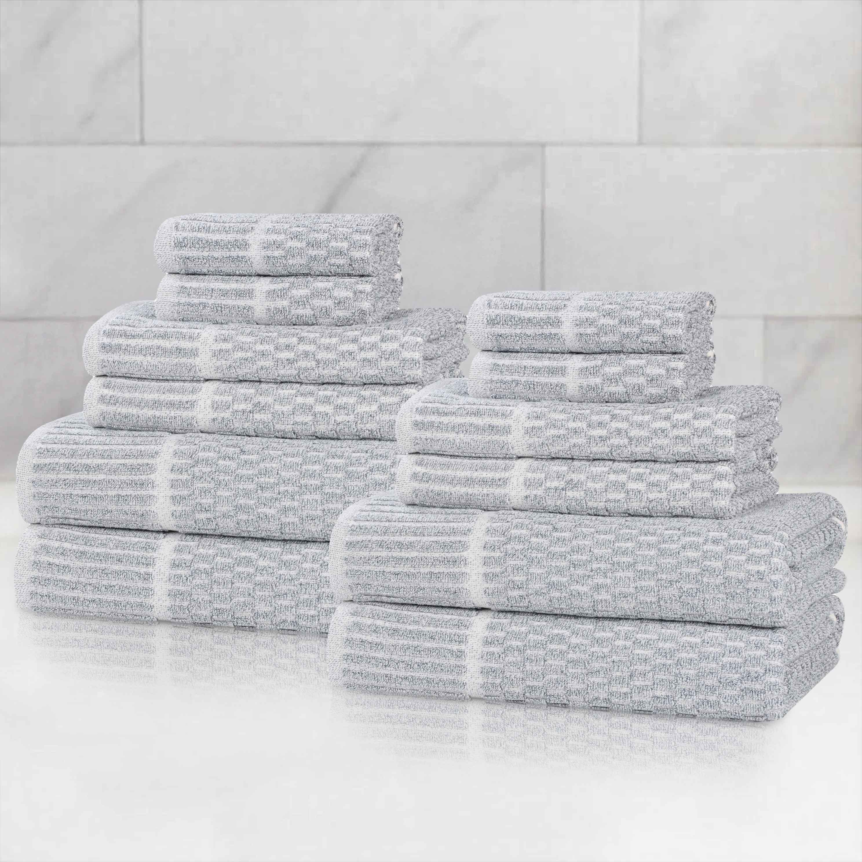 Juno Cotton Blend Textured Checkered Ribbed Border 12 Piece Towel Set - Towel Set by Superior Brand