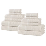 Juno Cotton Blend Textured Checkered Ribbed Border 12 Piece Towel Set - Towel Set by Superior Brand