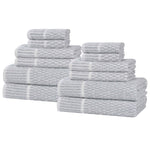Juno Cotton Blend Textured Checkered Ribbed Border 12 Piece Towel Set - Towel Set by Superior Brand