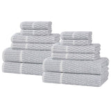 Juno Cotton Blend Textured Checkered Ribbed Border 12 Piece Towel Set - Towel Set by Superior Brand