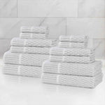 Juno Cotton Blend Textured Checkered Ribbed Border 12 Piece Towel Set - Towel Set by Superior Brand