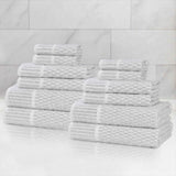 Juno Cotton Blend Textured Checkered Ribbed Border 12 Piece Towel Set - Towel Set by Superior Brand