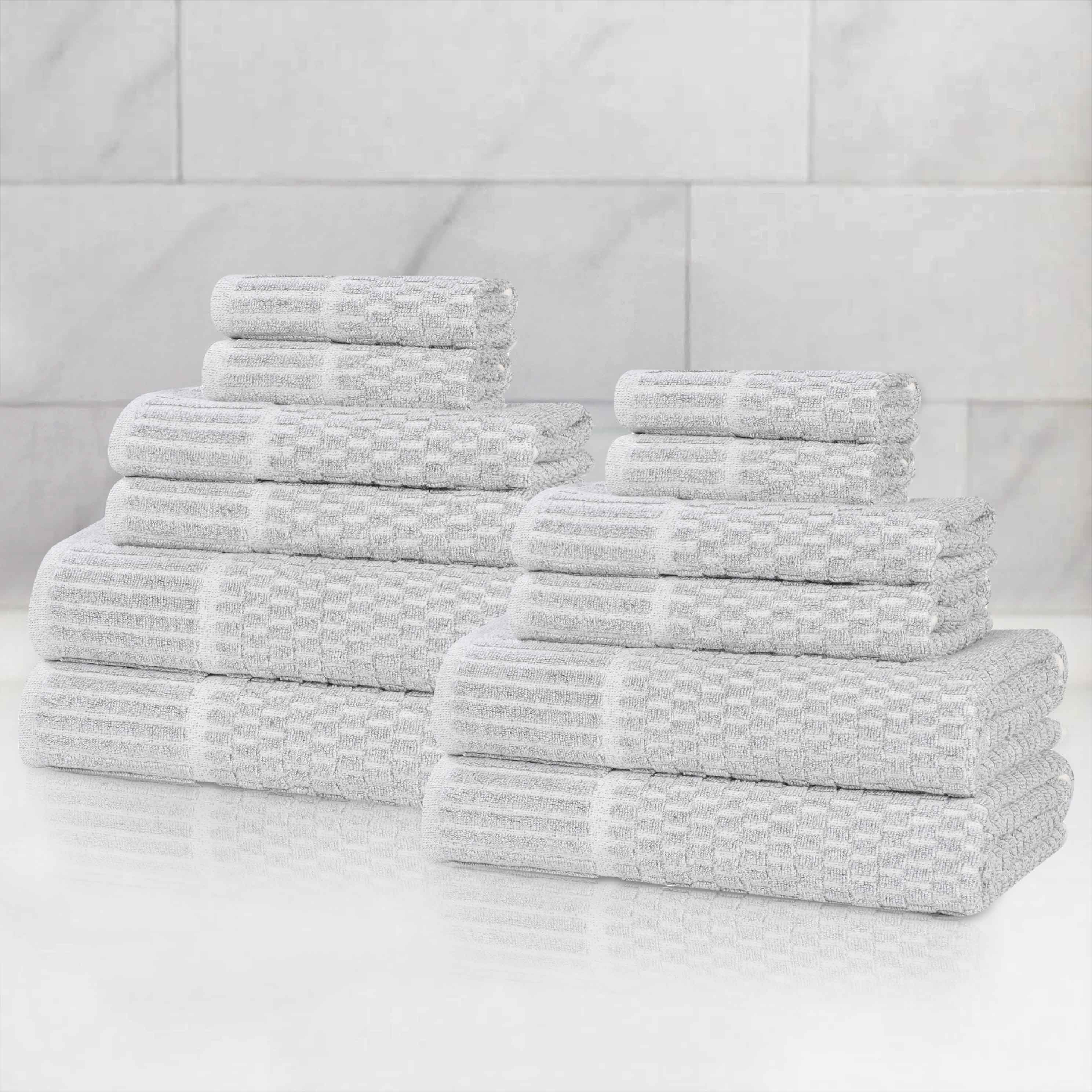 Juno Cotton Blend Textured Checkered Ribbed Border 12 Piece Towel Set - Towel Set by Superior Brand