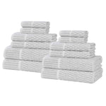 Juno Cotton Blend Textured Checkered Ribbed Border 12 Piece Towel Set - Towel Set by Superior Brand
