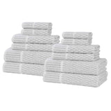 Juno Cotton Blend Textured Checkered Ribbed Border 12 Piece Towel Set - Towel Set by Superior Brand