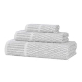 Juno Cotton Blend Textured Checkered Ribbed Border 3 Piece Towel Set - Towel Set by Superior Brand