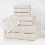 Juno Cotton Blend Textured Checkered Ribbed Border 8 Piece Towel Set - Towel Set by Superior Brand