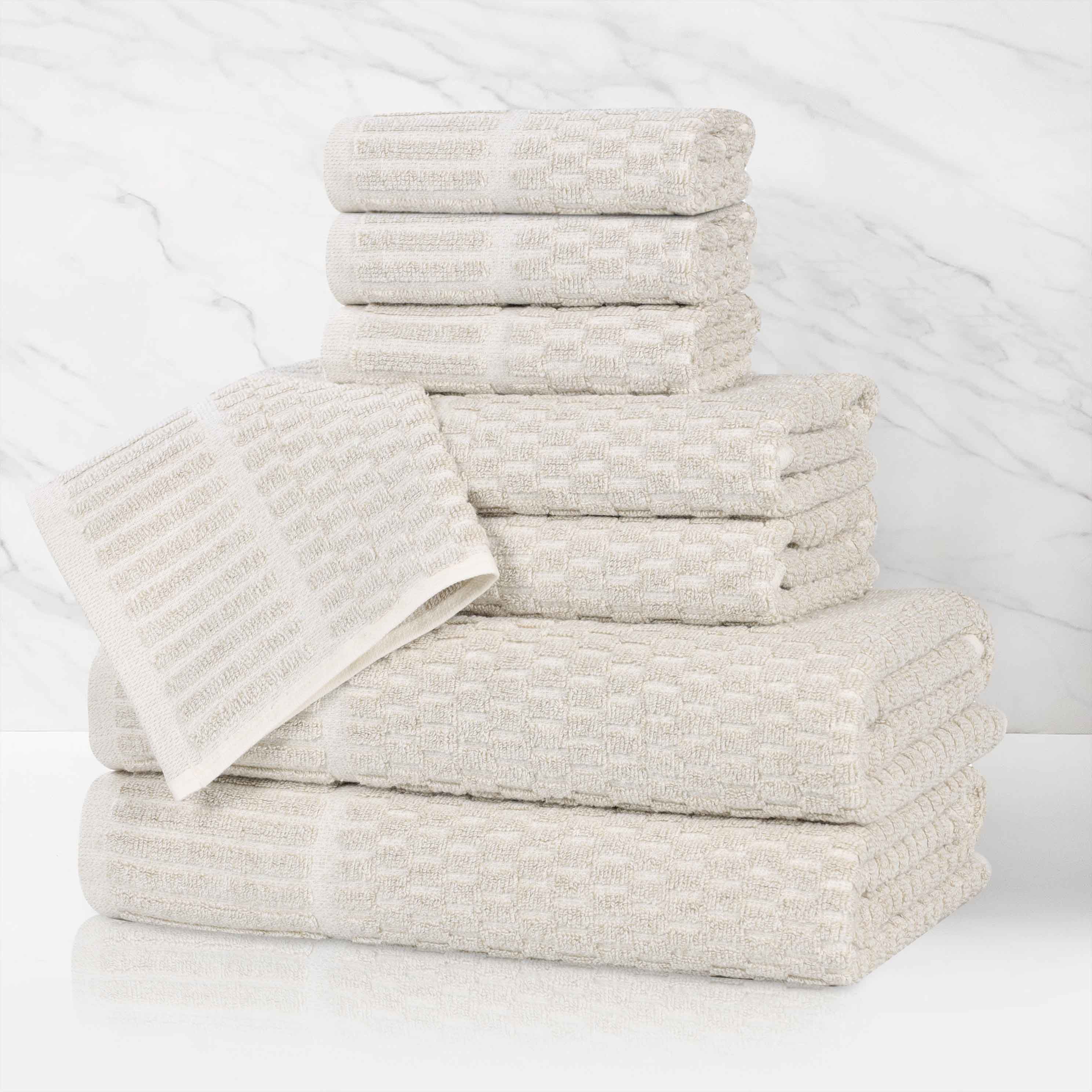 Juno Cotton Blend Textured Checkered Ribbed Border 8 Piece Towel Set - Towel Set by Superior Brand