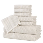 Juno Cotton Blend Textured Checkered Ribbed Border 8 Piece Towel Set - Towel Set by Superior Brand