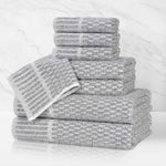 Juno Cotton Blend Textured Checkered Ribbed Border 8 Piece Towel Set - Towel Set by Superior Brand