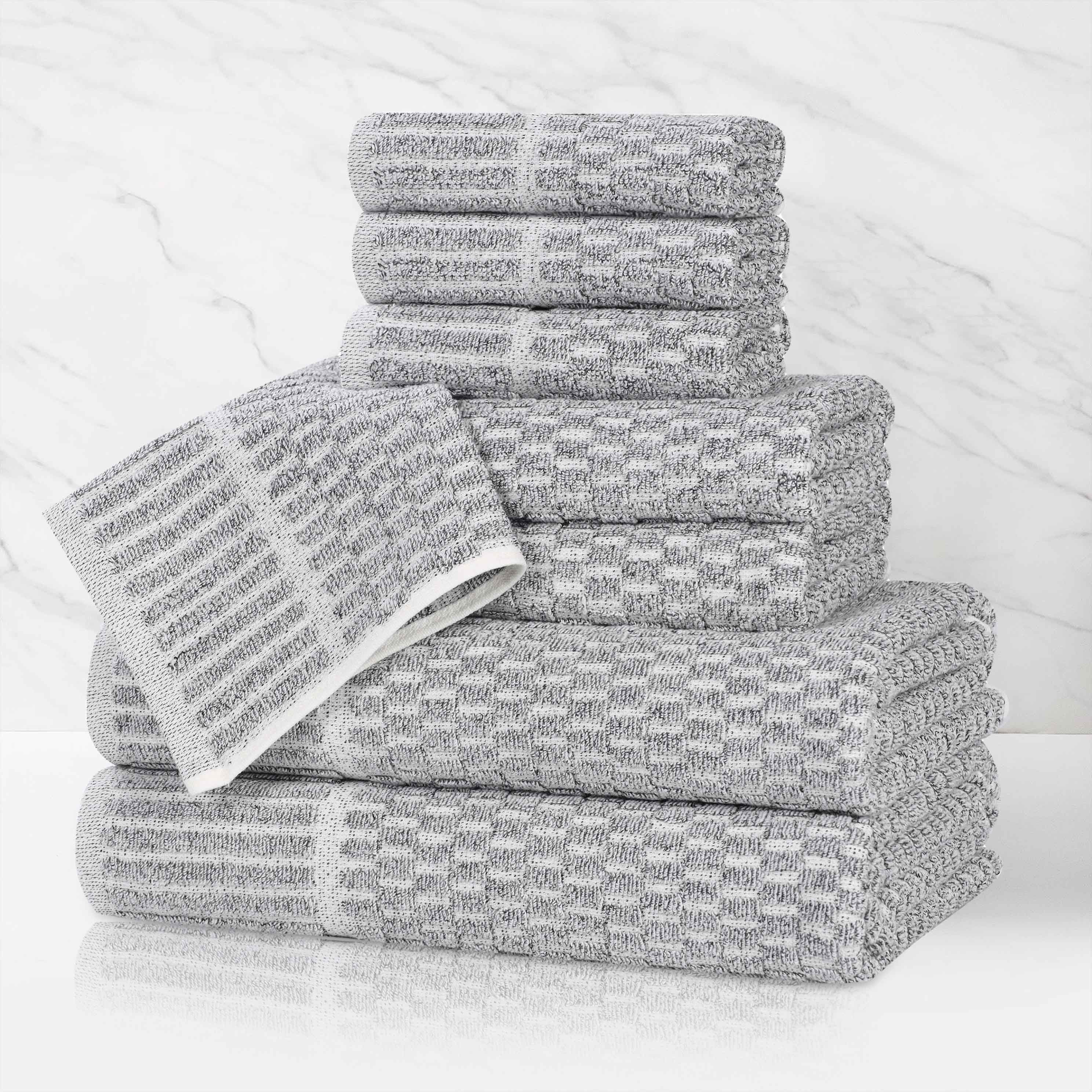 Juno Cotton Blend Textured Checkered Ribbed Border 8 Piece Towel Set - Towel Set by Superior Brand