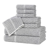 Juno Cotton Blend Textured Checkered Ribbed Border 8 Piece Towel Set - Towel Set by Superior Brand