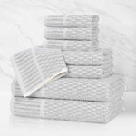 Juno Cotton Blend Textured Checkered Ribbed Border 8 Piece Towel Set - Towel Set by Superior Brand
