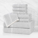 Juno Cotton Blend Textured Checkered Ribbed Border 8 Piece Towel Set - Towel Set by Superior Brand