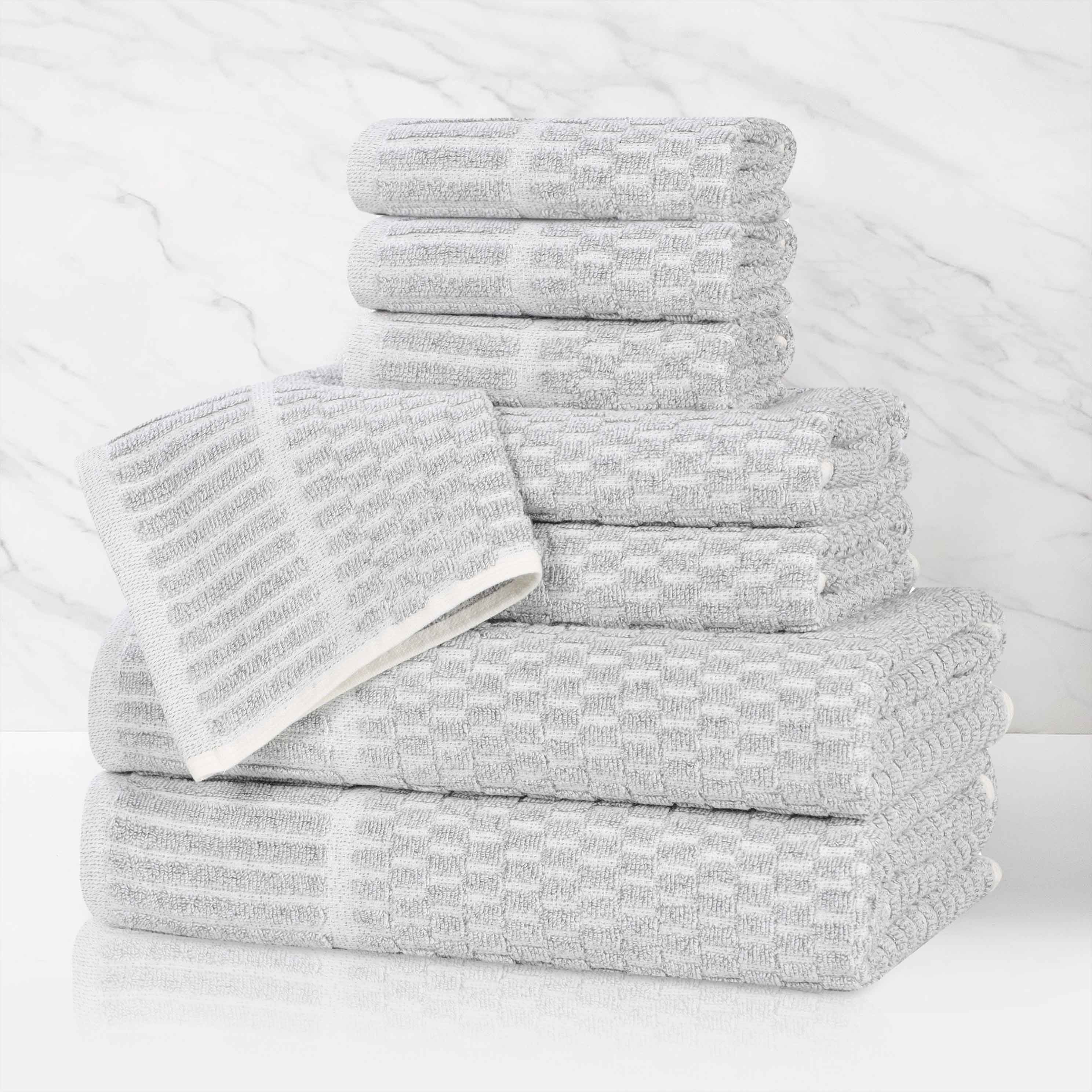 Juno Cotton Blend Textured Checkered Ribbed Border 8 Piece Towel Set - Towel Set by Superior Brand