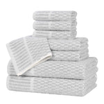 Juno Cotton Blend Textured Checkered Ribbed Border 8 Piece Towel Set - Towel Set by Superior Brand