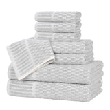 Juno Cotton Blend Textured Checkered Ribbed Border 8 Piece Towel Set - Towel Set by Superior Brand