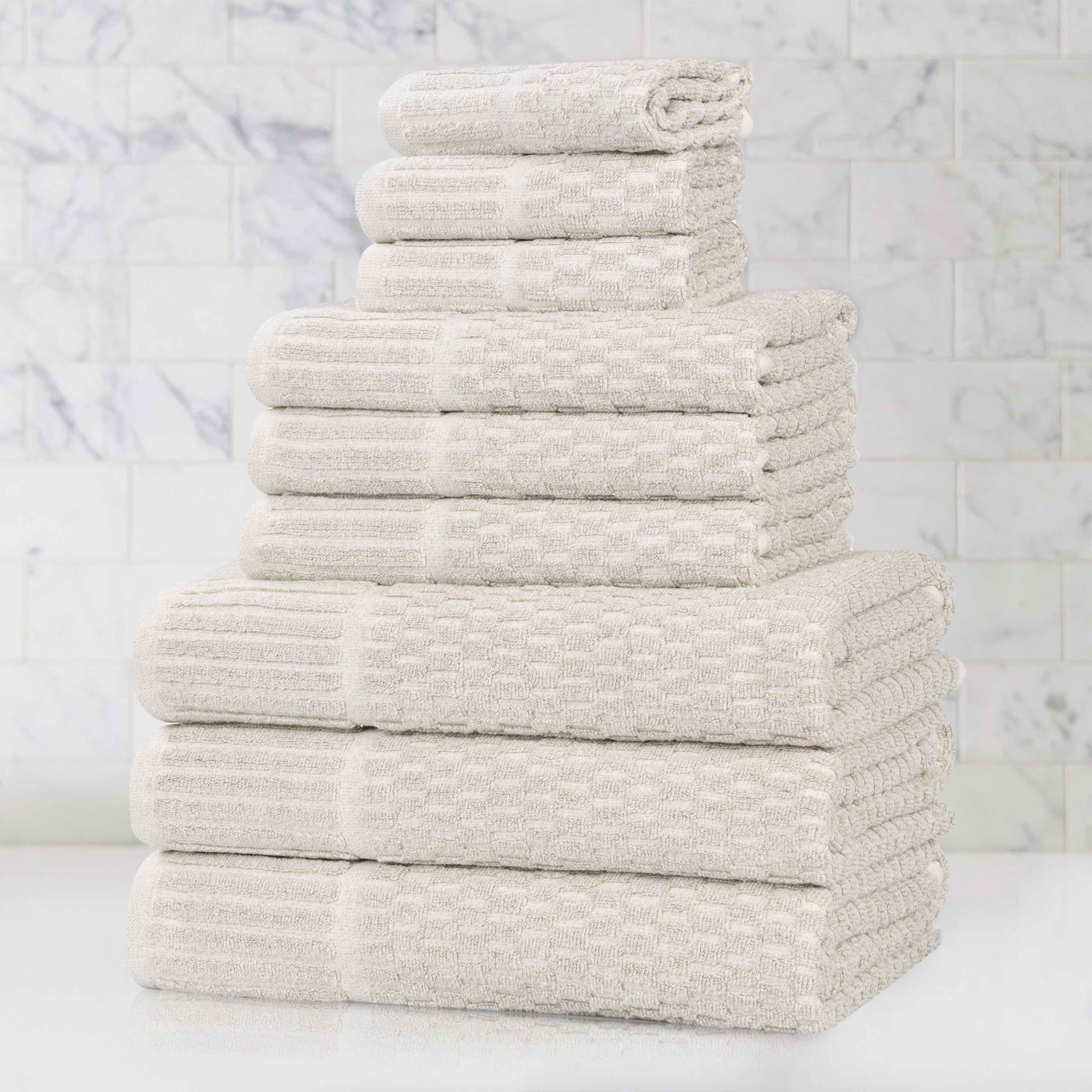 Juno Cotton Blend Textured Checkered Ribbed Border 9 Piece Towel Set - Towel Set by Superior Brand