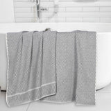 Juno Cotton Blend Textured Checkered Ribbed Border Bath Sheets, Set of 2 - Bath Sheet by Superior Brand