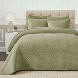 Karina Cotton Velvet Lightweight Geometric Quilt and Pillow Sham Set - Quilt Set by Superior Brand