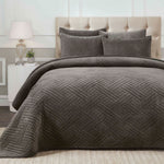 Karina Cotton Velvet Lightweight Geometric Quilt and Pillow Sham Set - Quilt Set by Superior Brand
