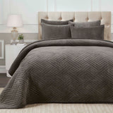 Karina Cotton Velvet Lightweight Geometric Quilt and Pillow Sham Set - Quilt Set by Superior Brand