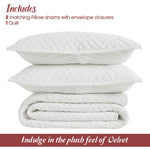 Karina Cotton Velvet Lightweight Geometric Quilt and Pillow Sham Set - Quilt Set by Superior Brand