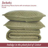 Karina Cotton Velvet Lightweight Geometric Quilt and Pillow Sham Set - Quilt Set by Superior Brand