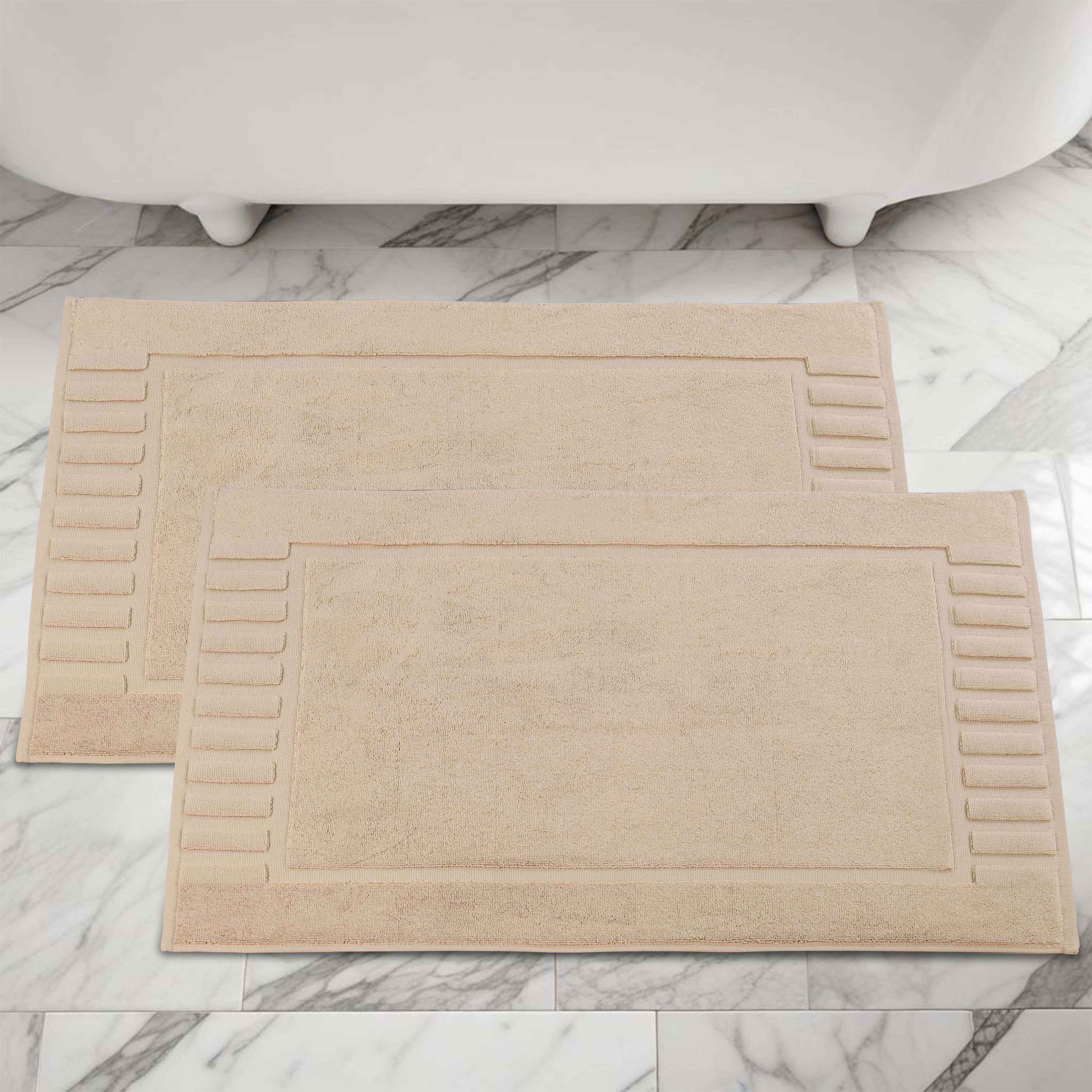 Leo Cotton Solid Modern Absorbent Heavy Washable Bath Mat Set of 2 - Bath Mats by Superior Brand