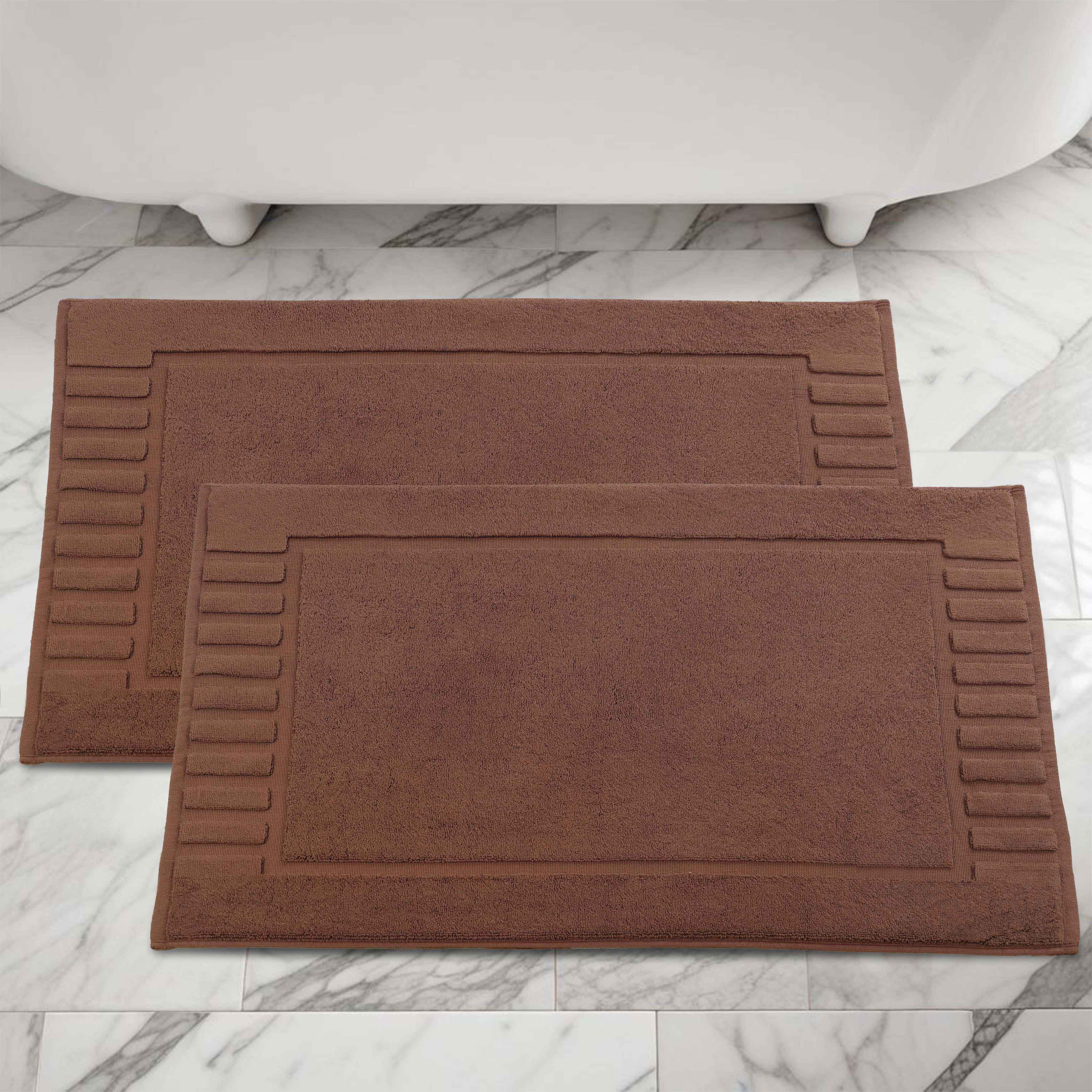 Leo Cotton Solid Modern Absorbent Heavy Washable Bath Mat Set of 2 - Bath Mats by Superior Brand