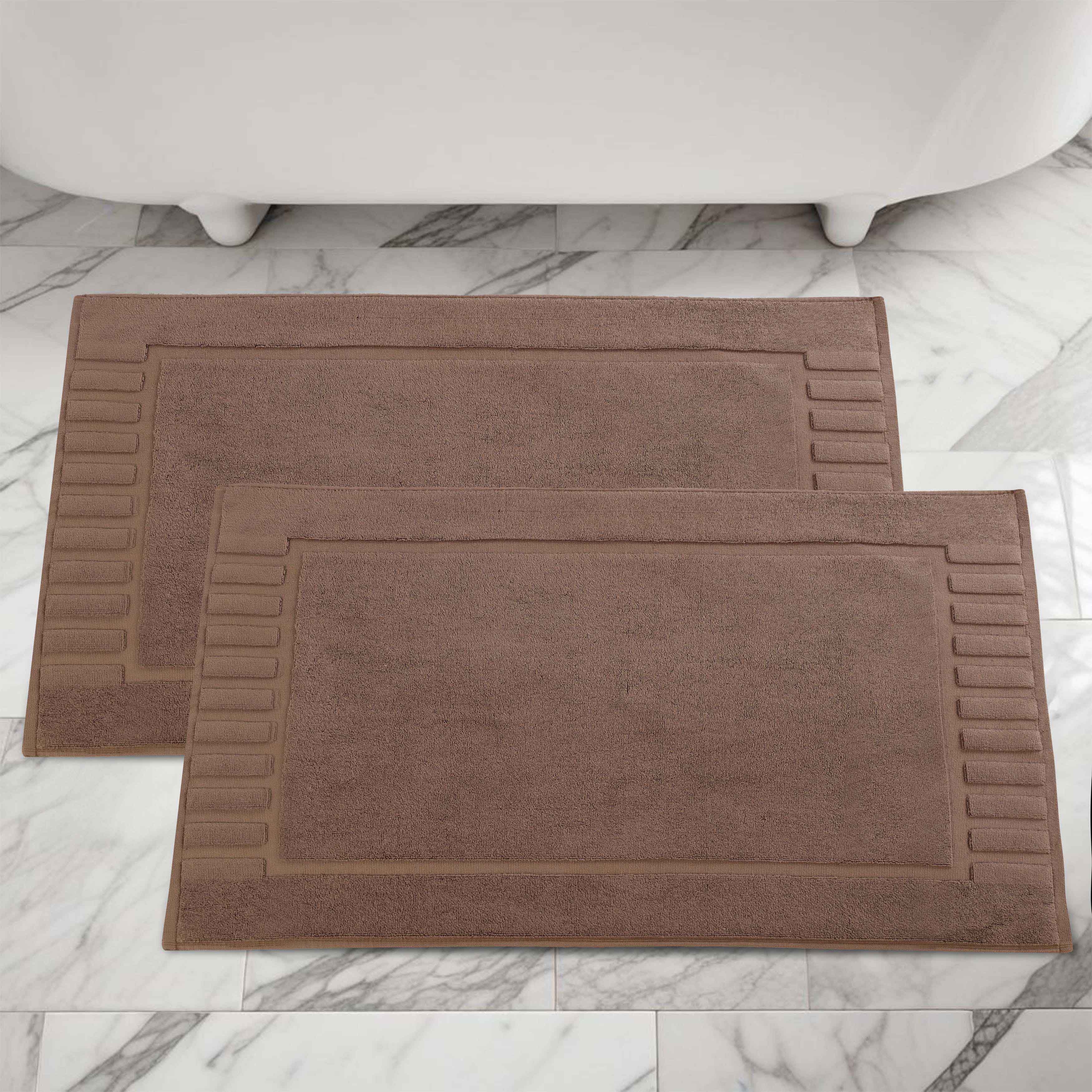 Leo Cotton Solid Modern Absorbent Heavy Washable Bath Mat Set of 2 - Bath Mats by Superior Brand