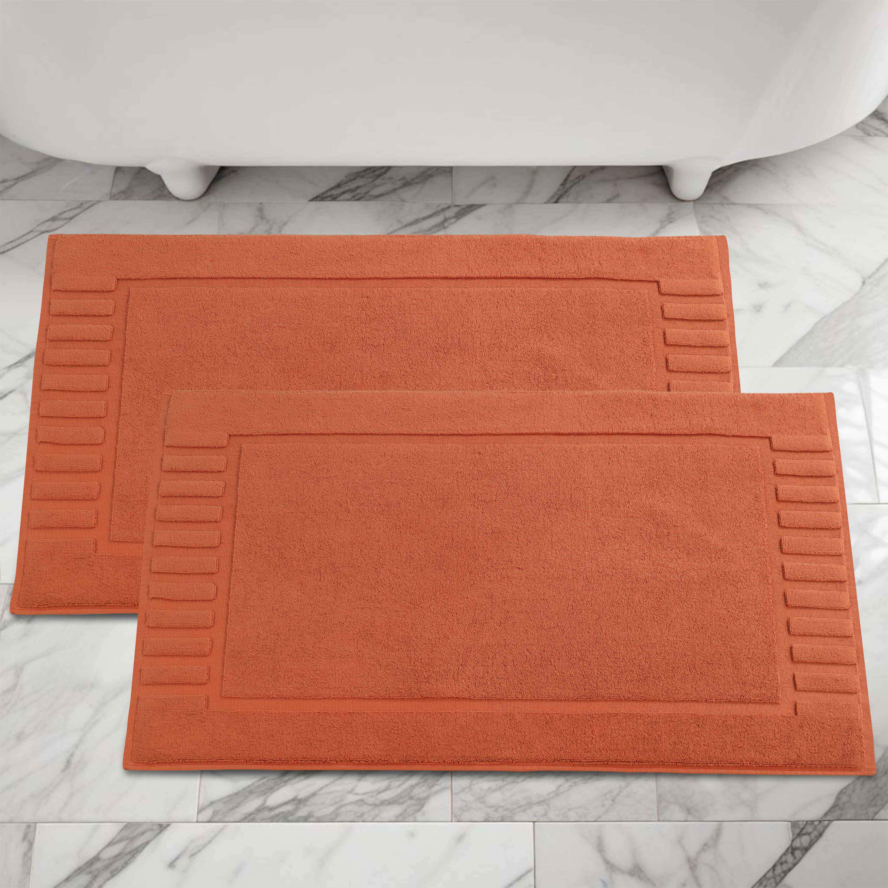 Leo Cotton Solid Modern Absorbent Heavy Washable Bath Mat Set of 2 - Bath Mats by Superior Brand