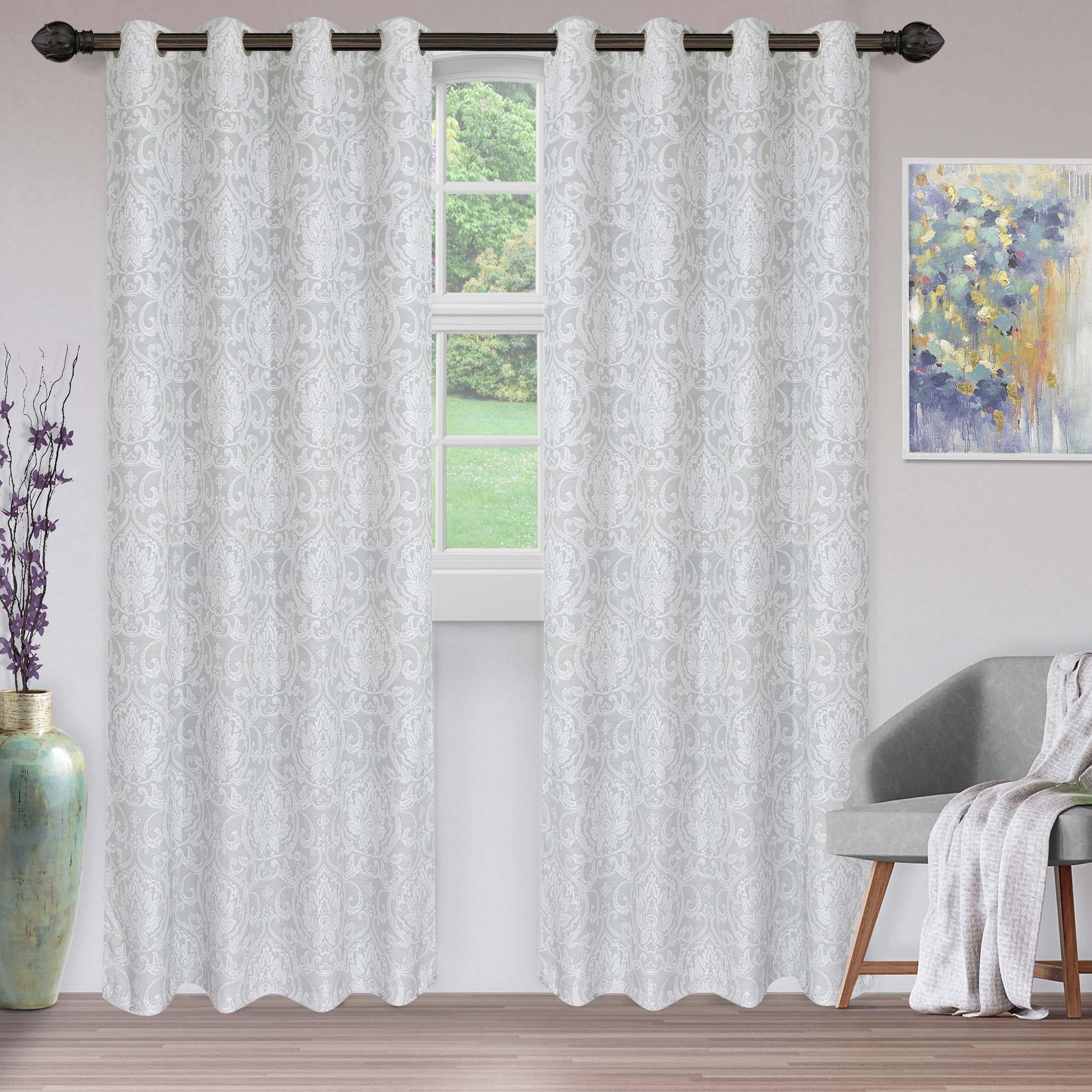 Lotus Jacquard Floral Damask Semi Sheer Curtain Panel Set - Semi Sheer Curtains by Superior Brand