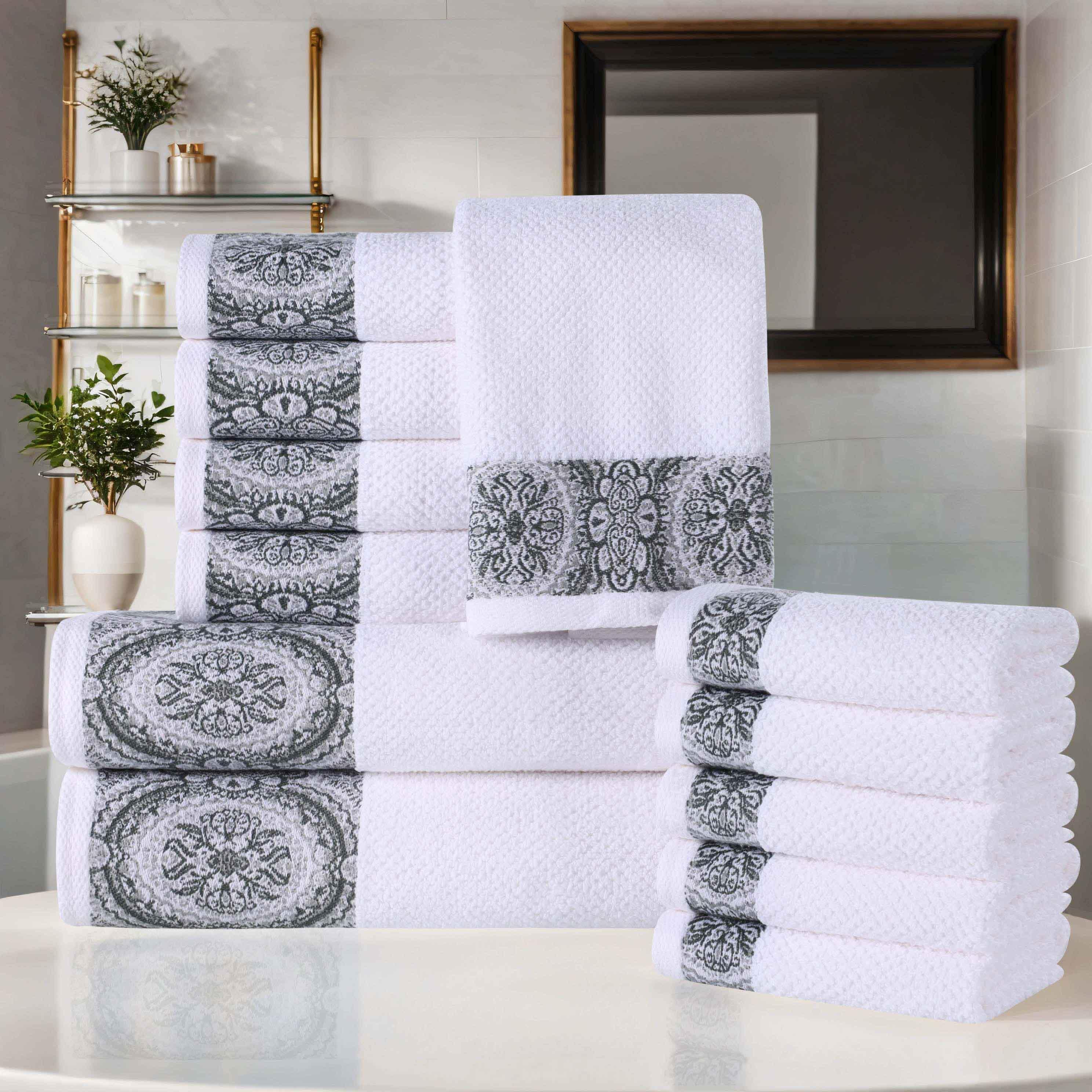 Medallion Cotton Jacquard Textured Soft Absorbent 12 Piece Towel Set - Towel Set by Superior Brand
