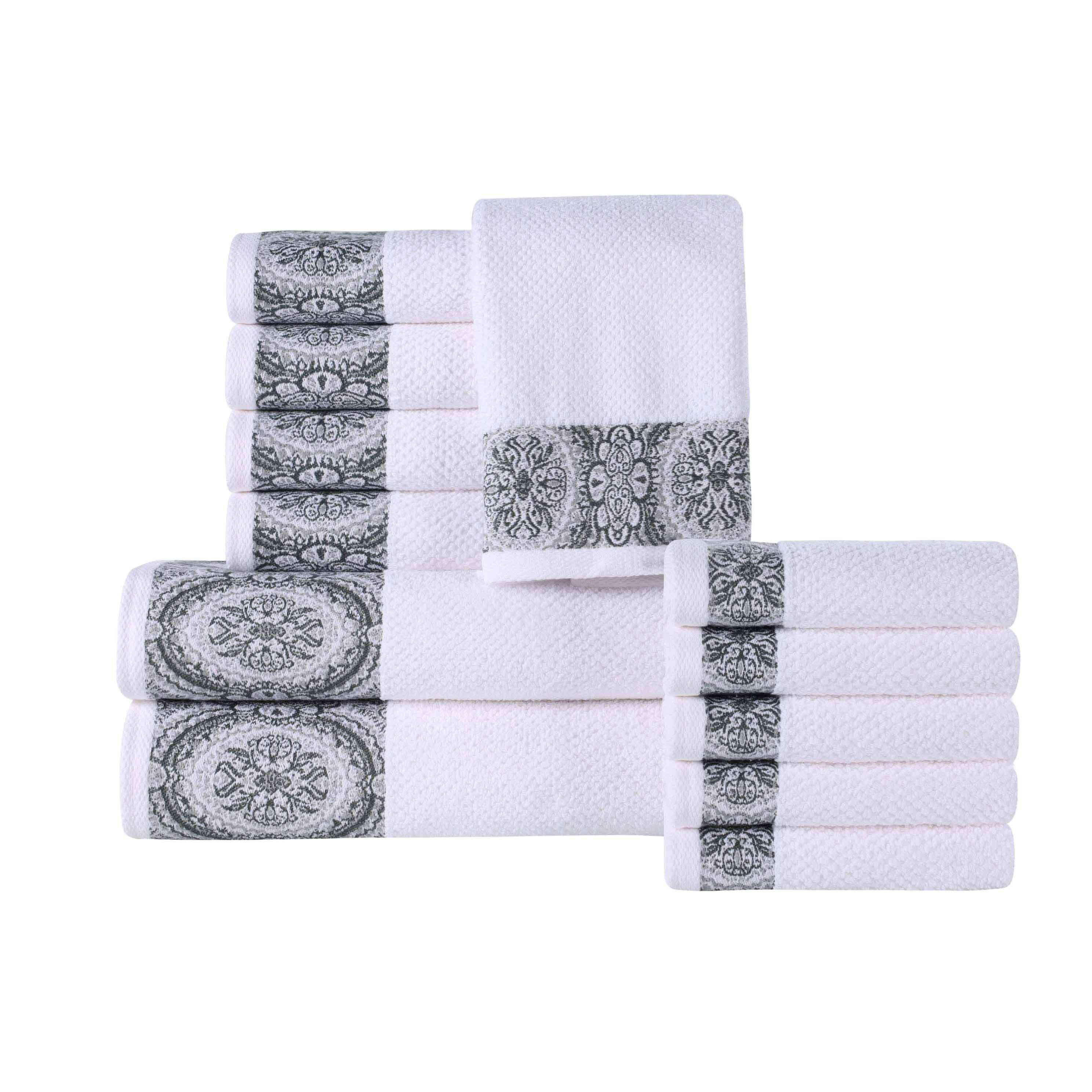 Medallion Cotton Jacquard Textured Soft Absorbent 12 Piece Towel Set - Towel Set by Superior Brand