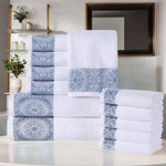 Medallion Cotton Jacquard Textured Soft Absorbent 12 Piece Towel Set - Towel Set by Superior Brand