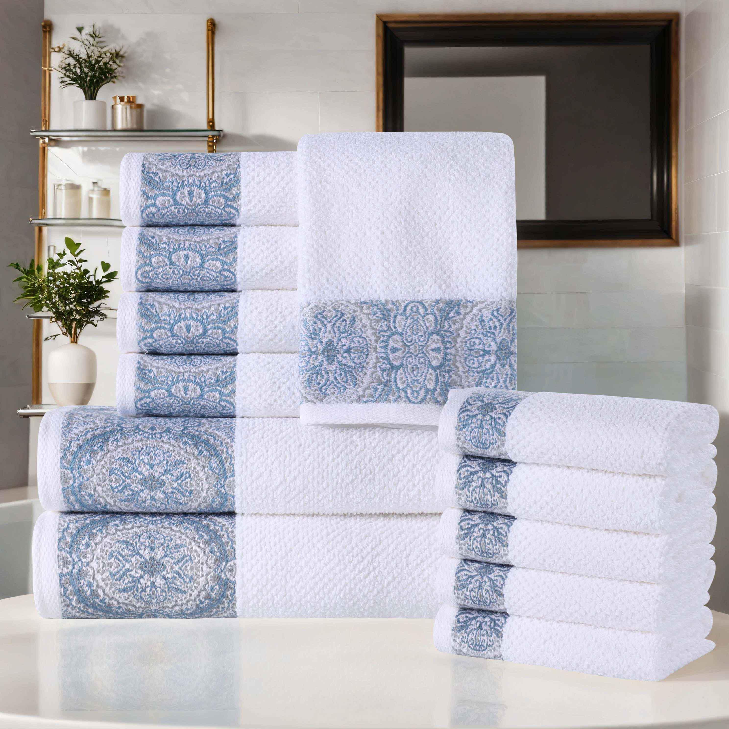 Medallion Cotton Jacquard Textured Soft Absorbent 12 Piece Towel Set - Towel Set by Superior Brand