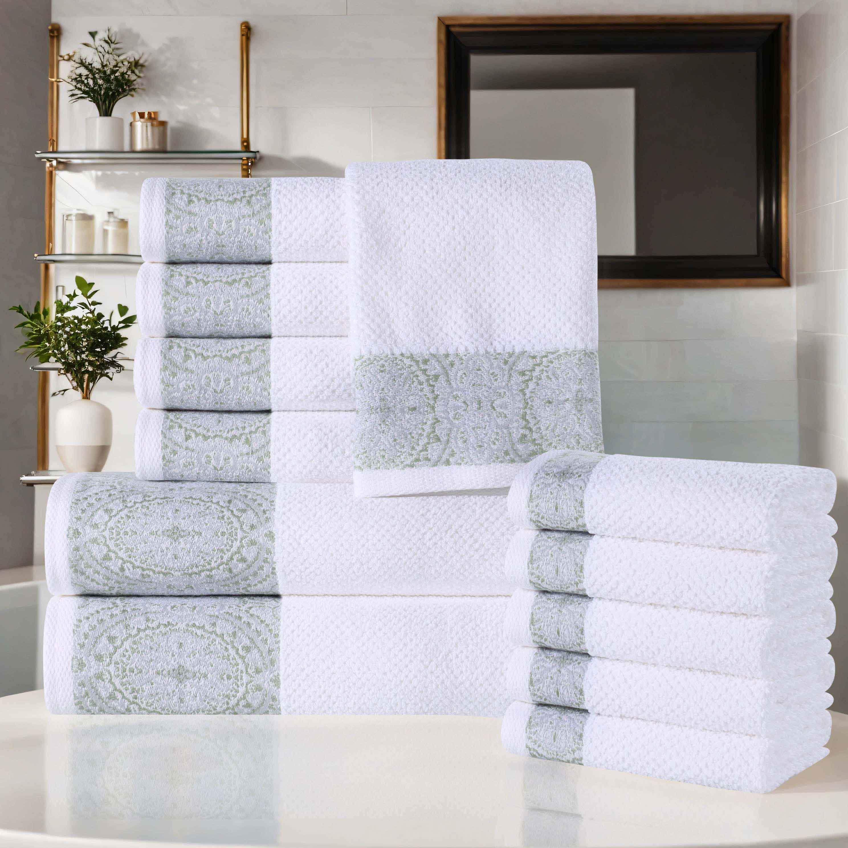 Medallion Cotton Jacquard Textured Soft Absorbent 12 Piece Towel Set - Towel Set by Superior Brand