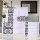Medallion Cotton Jacquard Textured Soft Absorbent 12 Piece Towel Set - Towel Set by Superior Brand