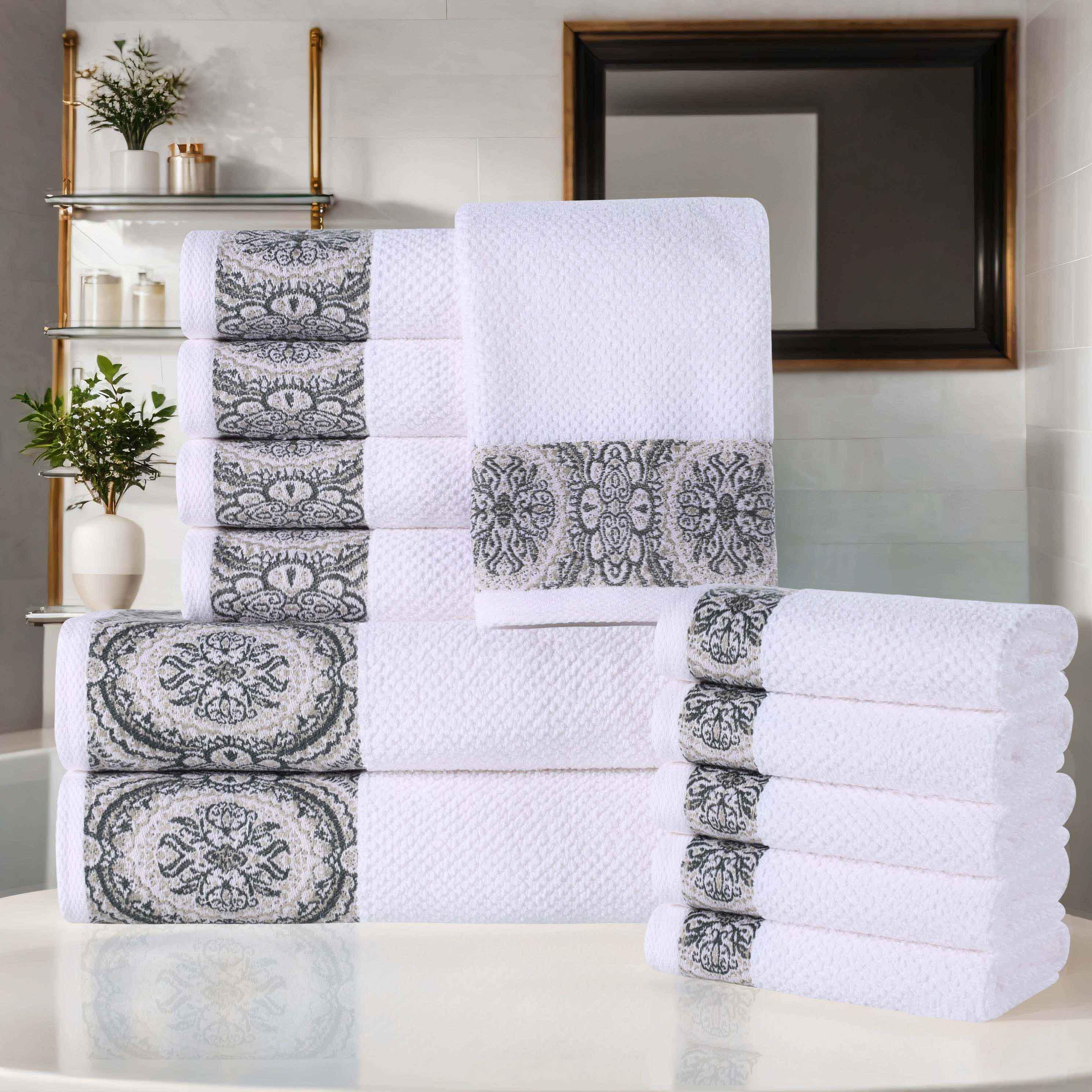 Medallion Cotton Jacquard Textured Soft Absorbent 12 Piece Towel Set - Towel Set by Superior Brand